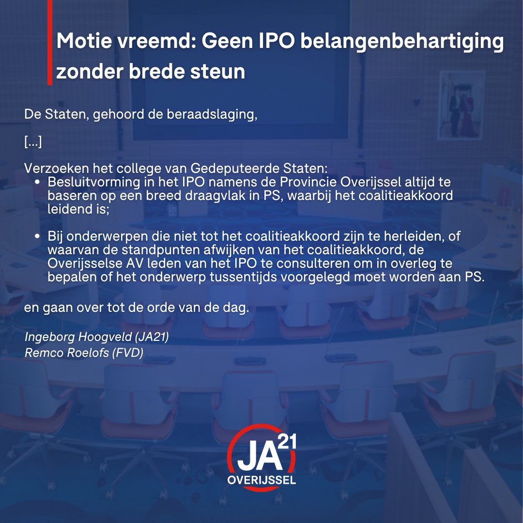 JA21_Overijssel's tweet image. Steun van (bijna) de hele Provinciale Staten voor de motie van @_hessie_ voor het behoud van de trein naar #Schiphol! 🚆

Daarnaast een motie van @Hoogveld om te zorgen dat er éérst steun is van PS voordat het IPO namens de #psov een standpunt inneemt. #JA21