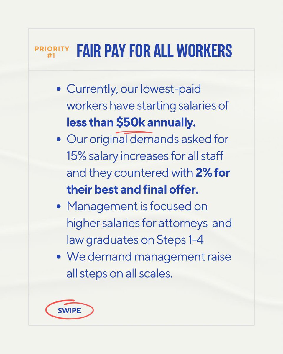 MFJUnion's tweet image. Who are we and what do we stand for? Here’s a snapshot of demands that are important to us and where MFJ management + the Board are falling short. A fair contract is possible!

*CORRECTION: typo on Slide 2, our lowest paid workers have starting salaries of less than $52k annually