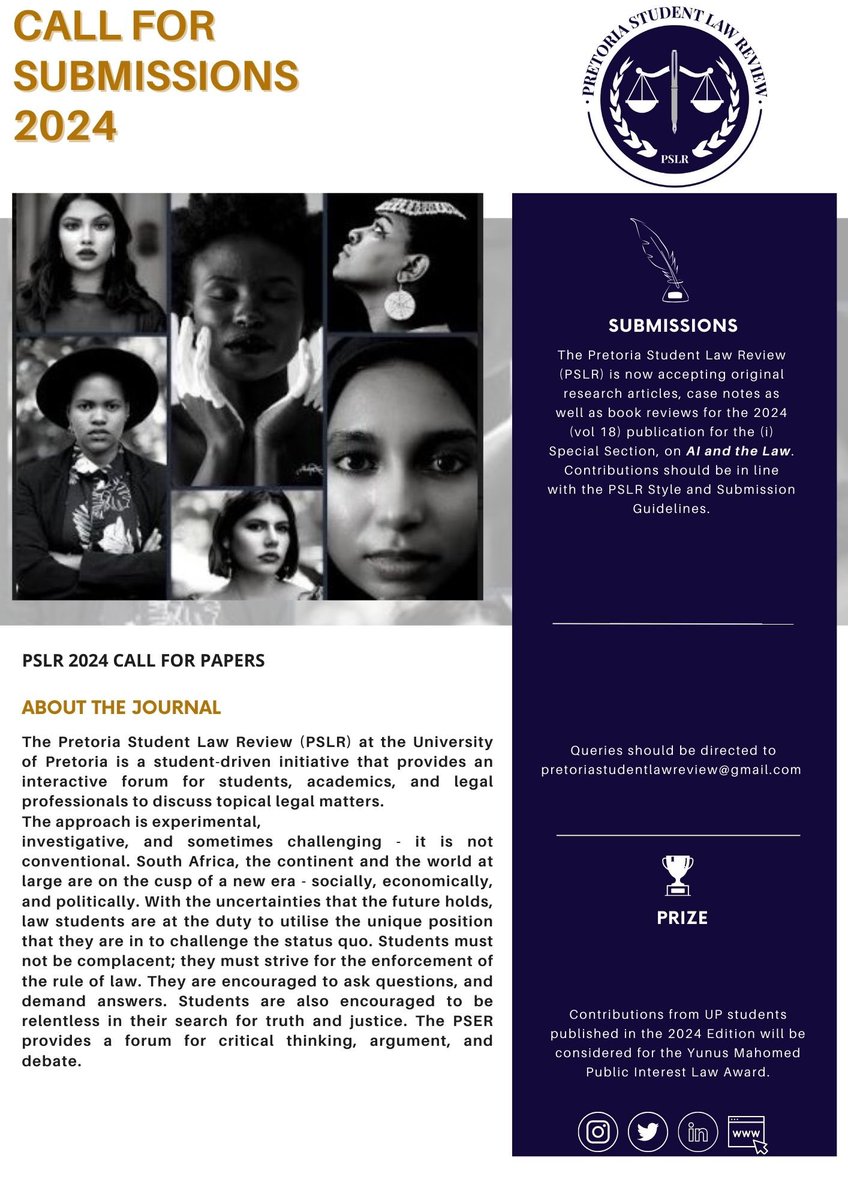 UPStudentLawRev's tweet photo. The  PSLR is now accepting original research articles, case notes as well as book reviews for the 2024 (vol 18) publication for the Annual Edition, on any topic in law and its related disciplines. Contributions should be in line with the PSLR Style and Submission Guidelines https://t.co/0qpthVviTW