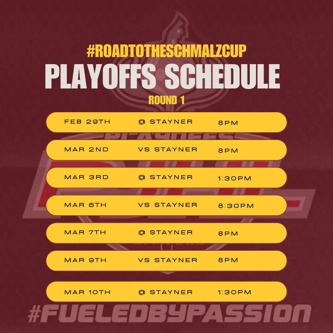 PLAYOFF HOCKEY IS HERE‼️

We will battle the Stayner Siskins in round one of the 2024 OJHL Playoffs and The Road To The Schmalz Cup!

Game One @ Stayner | Thursday, February 29th | 8 PM

#GoldenHawksJrC #FlyWithUs🦅