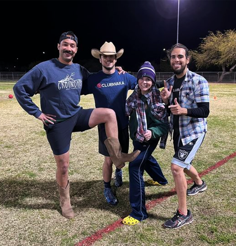 CLUBWAKA's tweet photo. "Howdy!!!
4 Liver Let Die were ready for the rodeo! 
Yeeeeehaaawwww 🤠🤠🤠"

-Repost courtesy of @Sigourney Sanchez

 #clubwaka #waka #wakakickball #socialsports #kickball https://t.co/2aD6wjOo3C