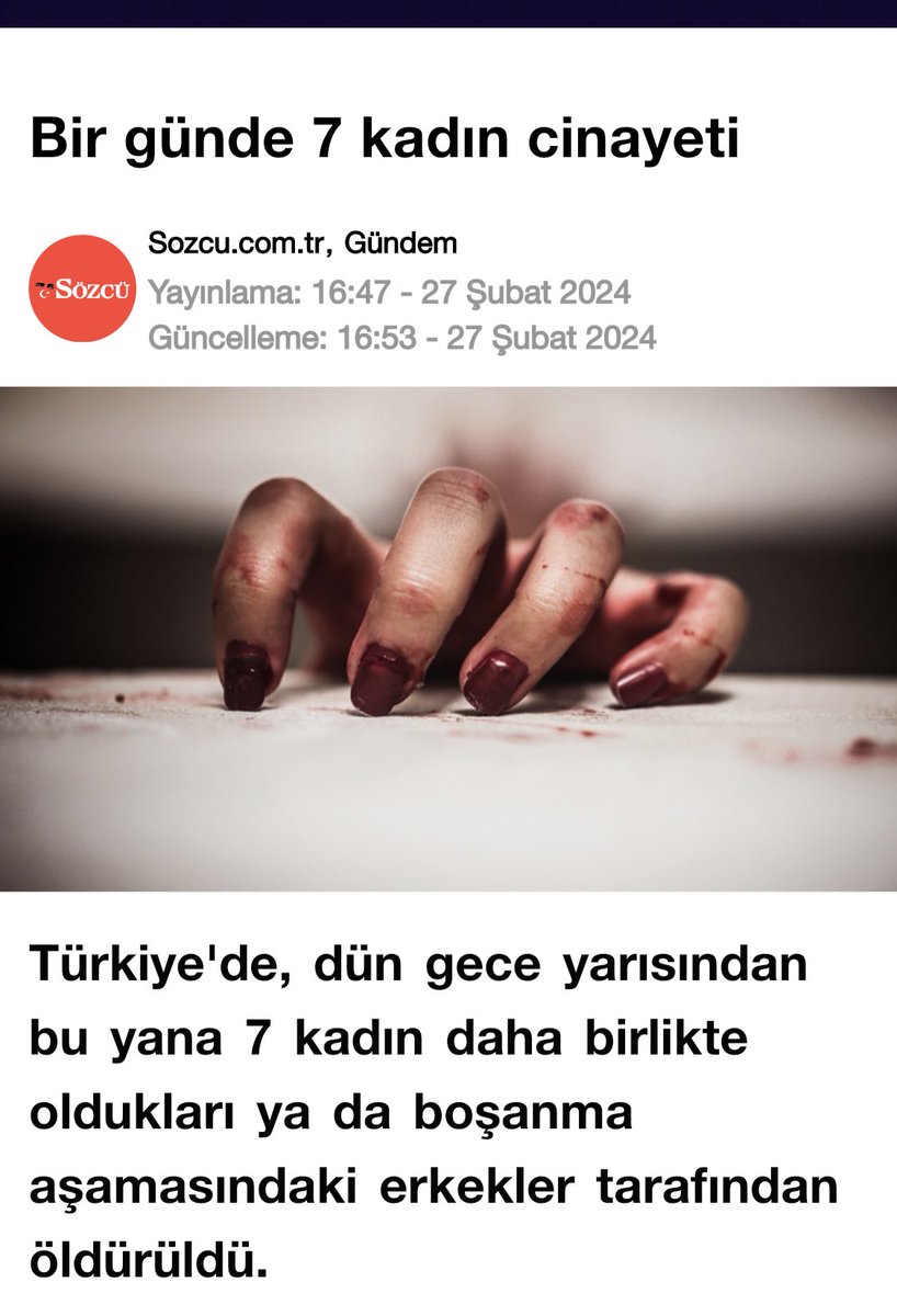 Sanırım kadın olarak fazlayız ülkemizde….

Şavaşta bile bu kadar kadın cinayeti olmaz! 

#KadınCinayetleri 😢😔