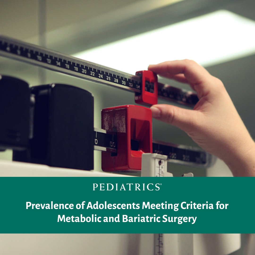 Childhood obesity is a pressing global public health issue. To learn more, @DrKunani & authors assessed the epidemiology of adolescents meeting criteria for metabolic and bariatric surgery within a large health maintenance organization: bit.ly/3TcZUH1 #Pediatrics