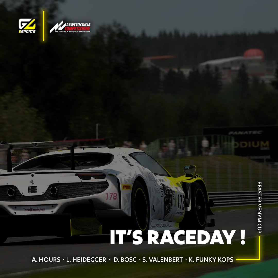 G Ligue (@g_ligue_esports) on Twitter photo RDV à Spa pour nos pilotes sur ACC PC lors du 3ème round de la <a href="/efastercup/">eFaster VENYM Cup</a> 🇧🇪
Qualifications : 20h45
Course : 21h20
Bonne chance à tous ! 🔥 RDV à Spa pour nos pilotes sur ACC PC lors du 3ème round de la <a href="/efastercup/">eFaster VENYM Cup</a> 🇧🇪
Qualifications : 20h45
Course : 21h20
Bonne chance à tous ! 🔥