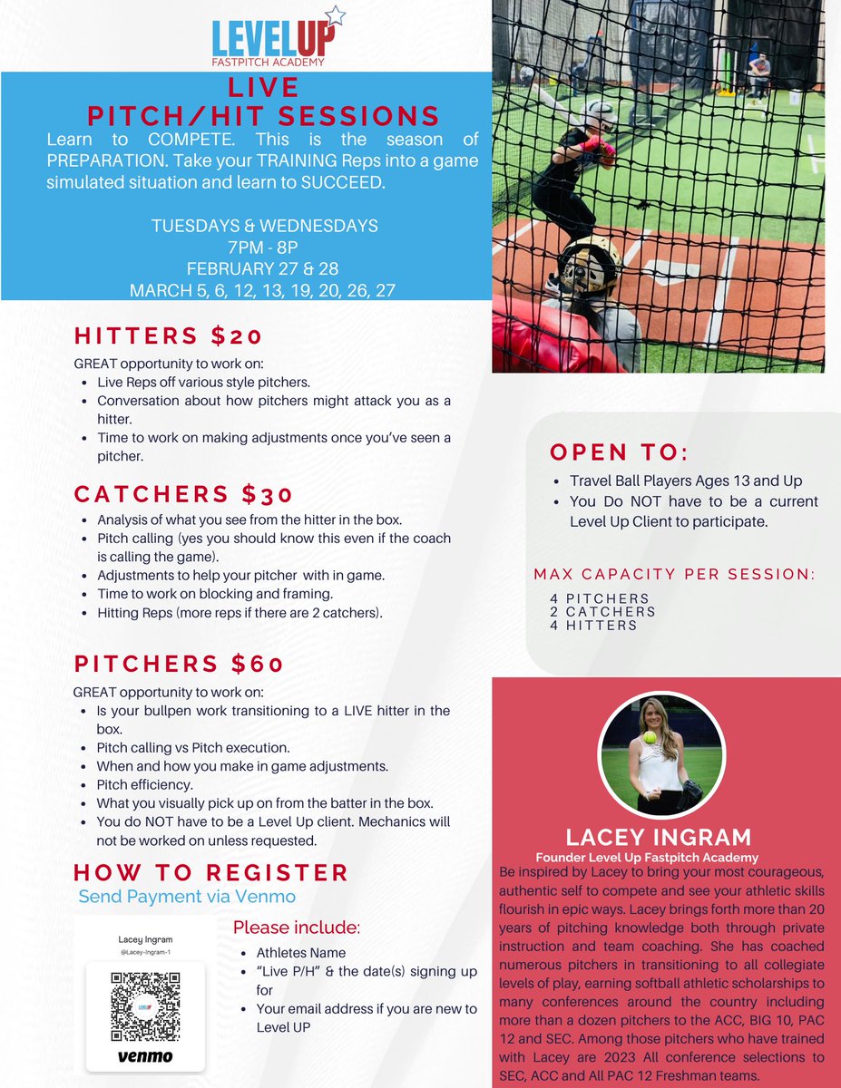 Pre - Book your dates for LIVE Sessions. Slots are beginning to fill in advance. #LevelUPyourgame by preparing to compete! 

#softball #softballinstruction #softballpractice #softballhitting #softballcatching