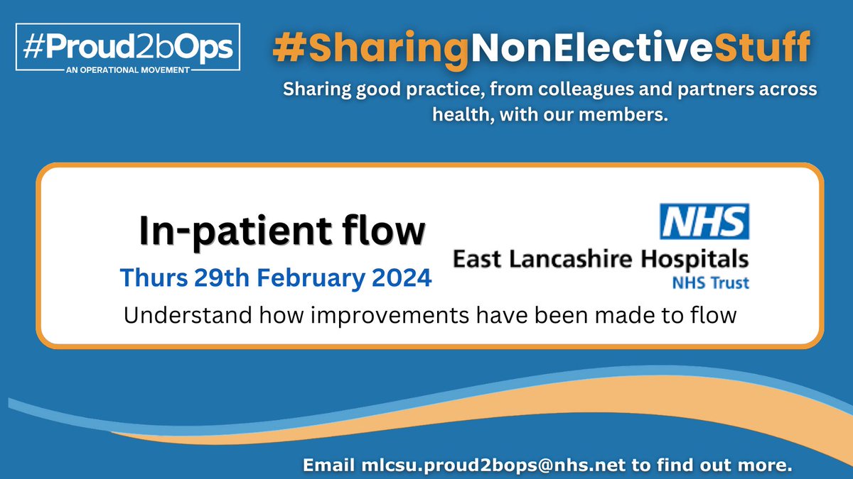 We're excited for our next #SharingNonElectiveStuff session to take place this Thursday at 4pm, in partnership with @ELHT_NHS ✨

Members will be able to hear from colleagues on how they made improvements to inpatient flow - check your inbox for more details! 📧