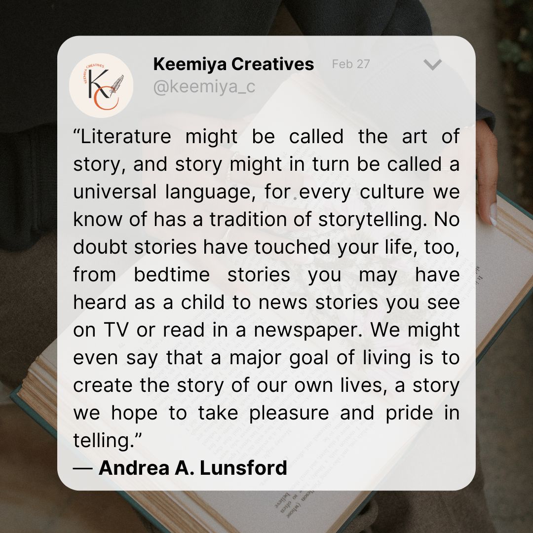 Keemiya_C's tweet photo. Love this! ❤️
.
.
.
#QOTD #TuesdayThoughts #WritersLife #Storytelling #Stories #Quotestoliveby #QuotesonWriting #QuotesonStories #storyart https://t.co/5UnoykmtXj