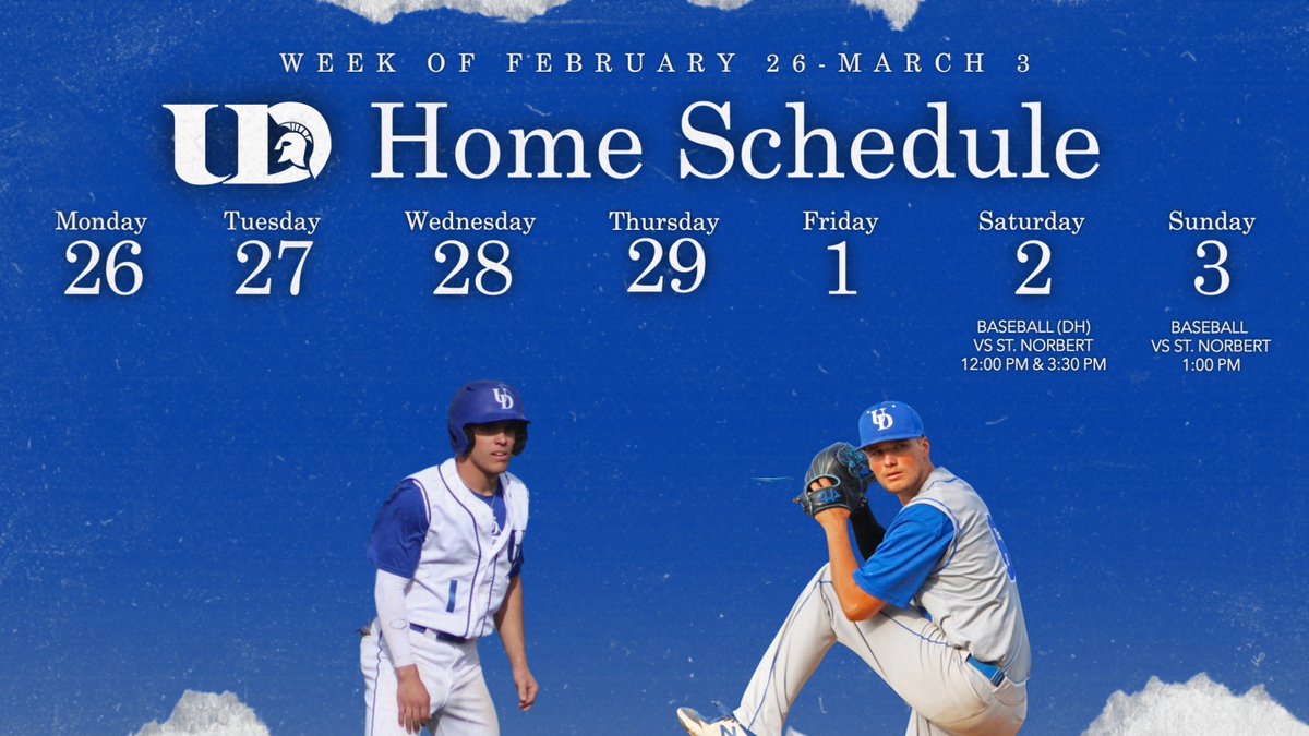 University of Dubuque Spartans (@udubuquesports) on Twitter photo Upcoming <a href="/UDubuque/">University of Dubuque</a> Home Athletics Schedule⬇️
<a href="/UD__Baseball/">University of Dubuque Baseball</a> returns home for this first time this season as they take on St. Norbert this weekend.
#GoSpartans Upcoming <a href="/UDubuque/">University of Dubuque</a> Home Athletics Schedule⬇️
<a href="/UD__Baseball/">University of Dubuque Baseball</a> returns home for this first time this season as they take on St. Norbert this weekend.
#GoSpartans