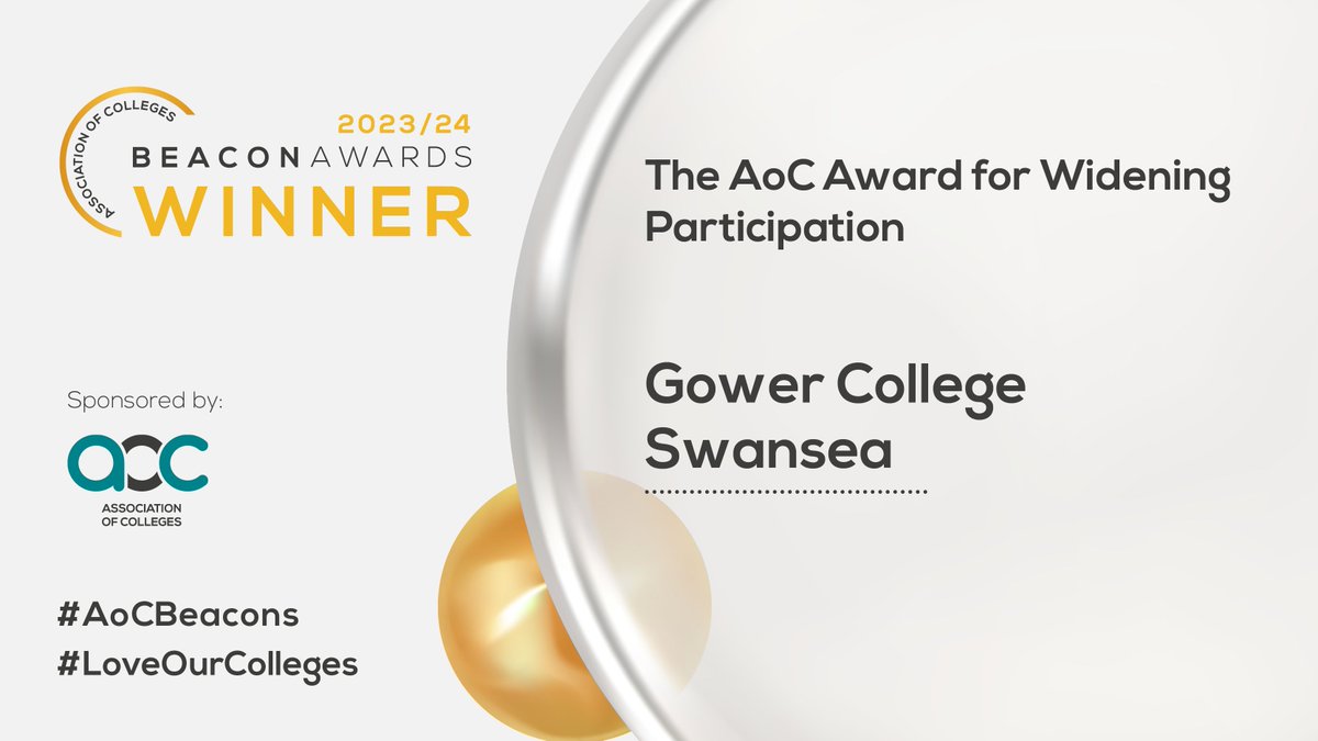 @NCDOfficial @cityandguilds @EPNorthEast @ukEdge @hullcollegegrp @Jisc @barnsleycollege @NOCNGroup @suffolknewcoll @Inenco @BTC_Coll @RCU_Limited @mbrocollege @CareerEnt @EKC__Group A huge congratulations to @GowerCollegeSwa for winning the AoC Award for Widening Participation in this year’s Beacon Awards. #AoCBeacons #LoveOurColleges