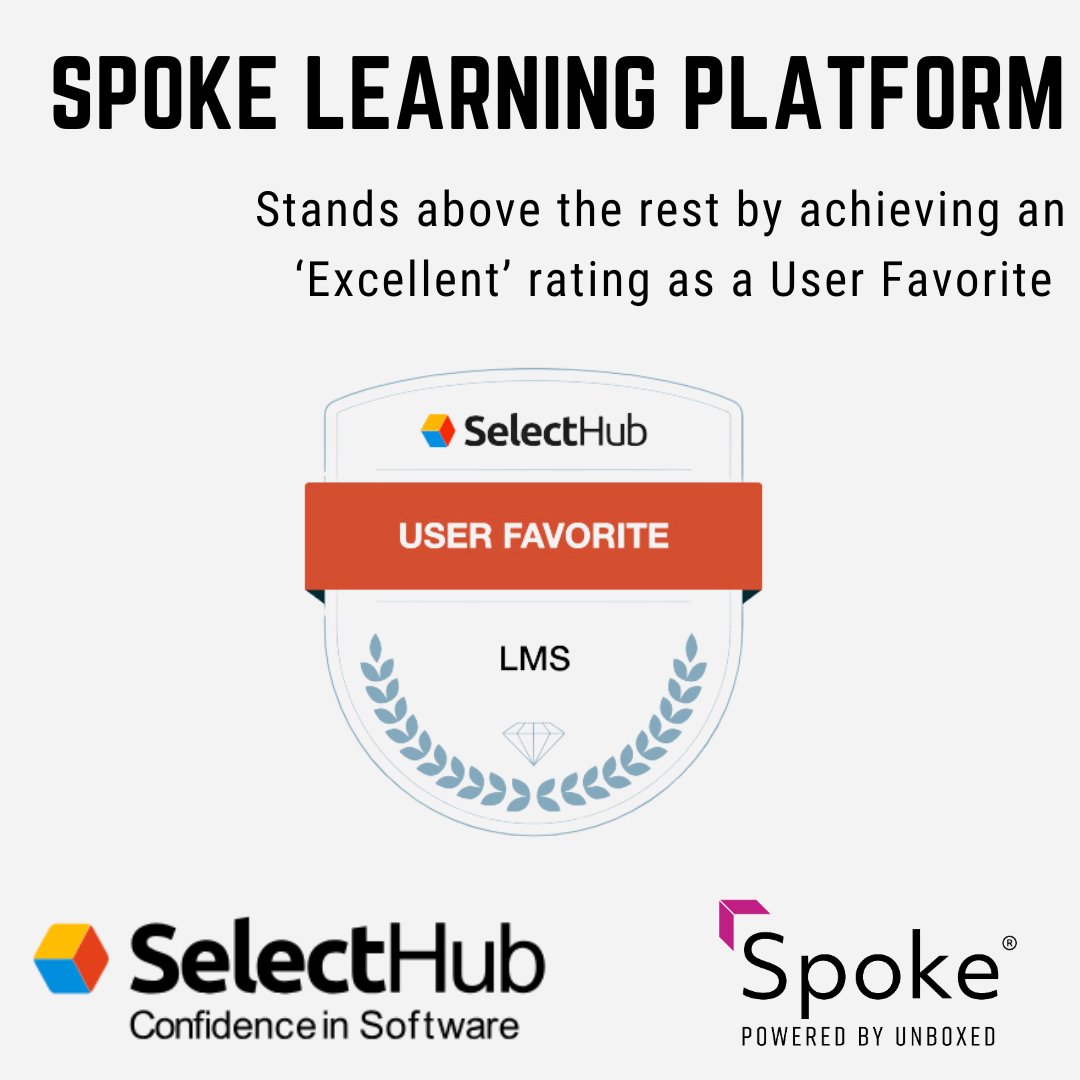 unboxedtech's tweet photo. We are thrilled to be named User Favorite LMS for our Spoke Learning Platform by Selecthub! ππ
We are committed to providing the best learning experience possible!
#LMS #Selecthub #Spoke #UserFavorite https://t.co/kmu1pTjPjK