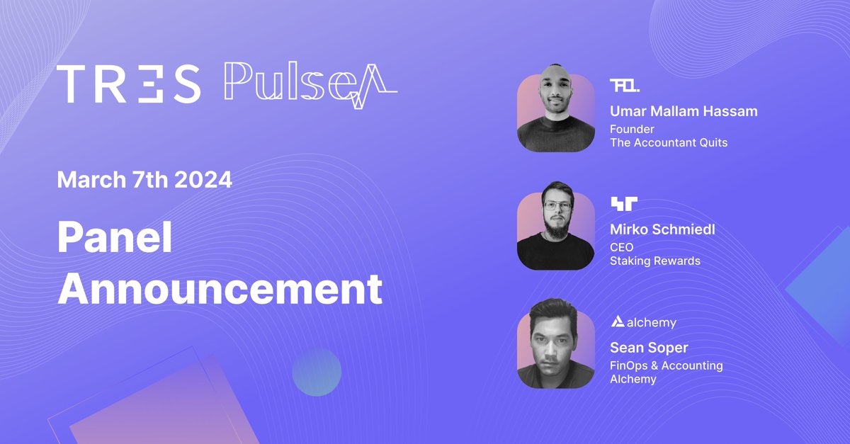 📢 We're officially announcing our first ever virtual user conference! On March 7th, TRES Pulse will be bringing together the TRES community to provide exclusive content and expert industry speakers to discuss all things Web3 Finance. Today, we're also excited to announce our…