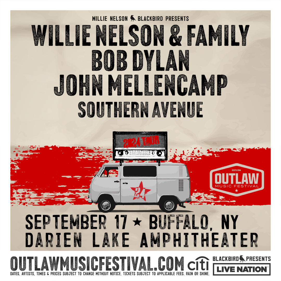 CONCERT ANNOUNCEMENT! Willie Nelson's Outlaw Music festival is returning to @DarienLakeAmp on Sept 17rth with Bob Dylan, John Mellencamp and more! Tickets, info and more @ Warm1013.com