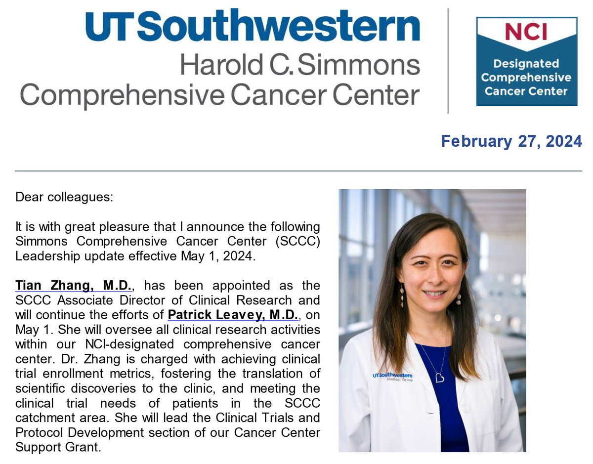 📷Super proud of my better half @TiansterZhang in taking this important leadership role. I am biased but @utswcancer definitely made the right choice!