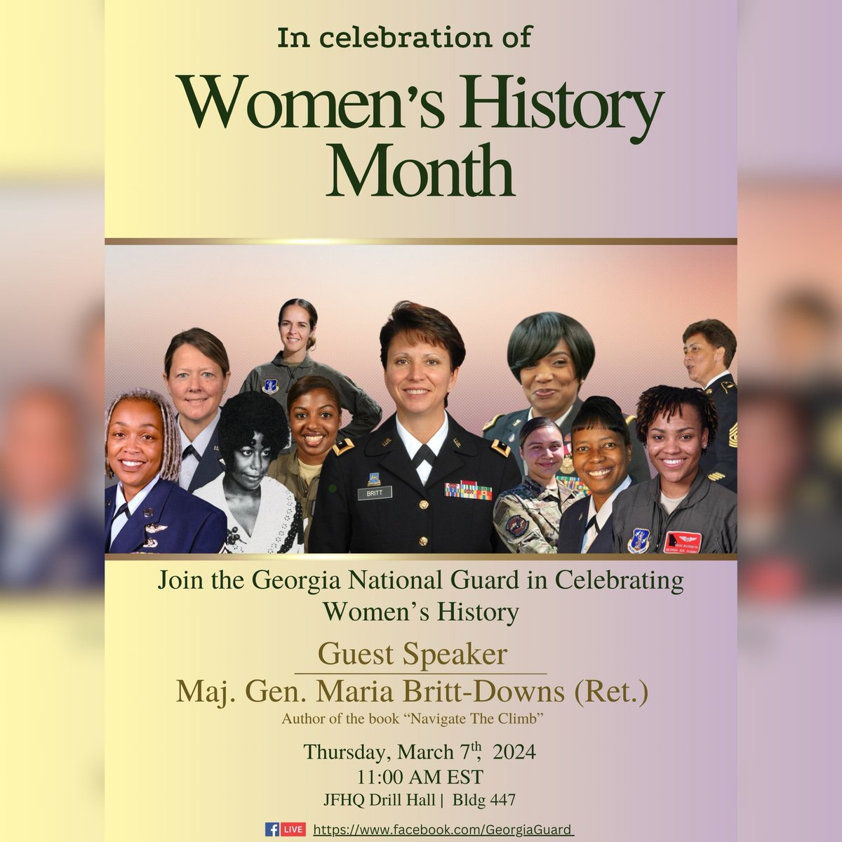 Join us on Thursday, March 7, on Facebook Live, as we celebrate the countless contributions that women have made to our country and our U.S. Armed Forces! #WomensHistoryMonth #SharedValues #SharedPurpose #SharedVictory