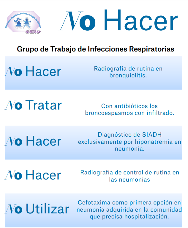 El 90% de las infecciones en los 2-3 primeros años son virales, no precisarían antibióticos. El abuso de antibióticos genera bacterias multirresistentes. Bueno recordar el NO HACER de <a href="/seipweb/">SEIP</a> en seipweb.es/wp-content/upl…