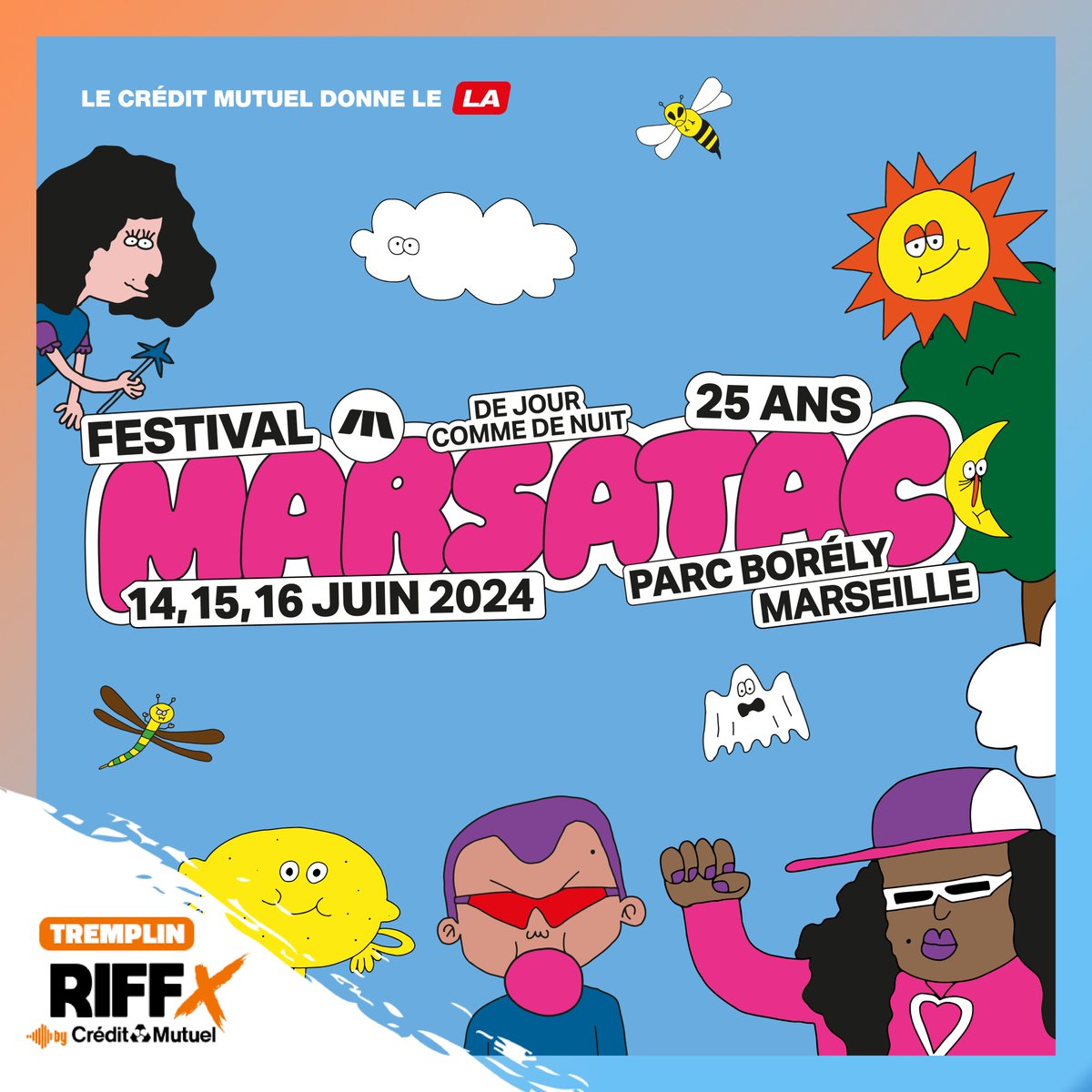 RIFFX by Crédit Mutuel (@riffx_fr) on Twitter photo Tremplin RIFFX x MARSATAC ☀️
Et si c'était VOUS qui étiez sur la scène de <a href="/Marsatac/">Marsatac</a> cette année ? <a href="/RIFFX_fr/">RIFFX by Crédit Mutuel</a> by <a href="/CreditMutuel/">Crédit Mutuel</a> va permettre à un jeune talent / groupe de rejoindre la programmation du #festival du 14 au 16 juin 2024 🐝
Inscription sur riffx.fr/concours/tremp… Tremplin RIFFX x MARSATAC ☀️
Et si c'était VOUS qui étiez sur la scène de <a href="/Marsatac/">Marsatac</a> cette année ? <a href="/RIFFX_fr/">RIFFX by Crédit Mutuel</a> by <a href="/CreditMutuel/">Crédit Mutuel</a> va permettre à un jeune talent / groupe de rejoindre la programmation du #festival du 14 au 16 juin 2024 🐝
Inscription sur riffx.fr/concours/tremp…
