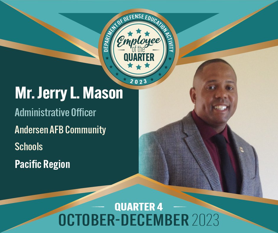 Congratulate Jerry Mason on his selection as a DoDEA Employee of the Quarter for the fourth quarter of 2023! #DoDEAinAction Way to go, Jerry! Learn more about Jerry's accomplishments here: bit.ly/42WS4ob