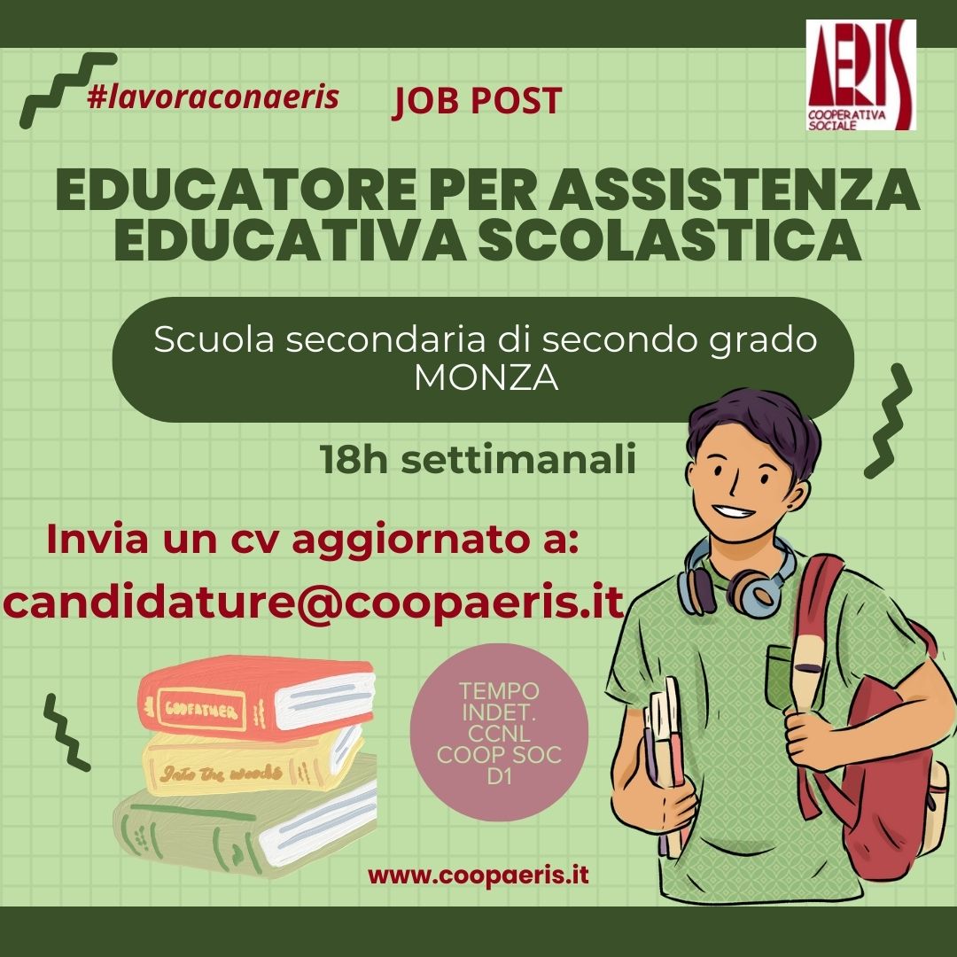 la_aeris's tweet photo. Nuovi profili ricercati da Aeris Cooperativa Sociale!
#lavoraconaeris
#educatrice
#educatore
#ASA https://t.co/VPiN2M9d15