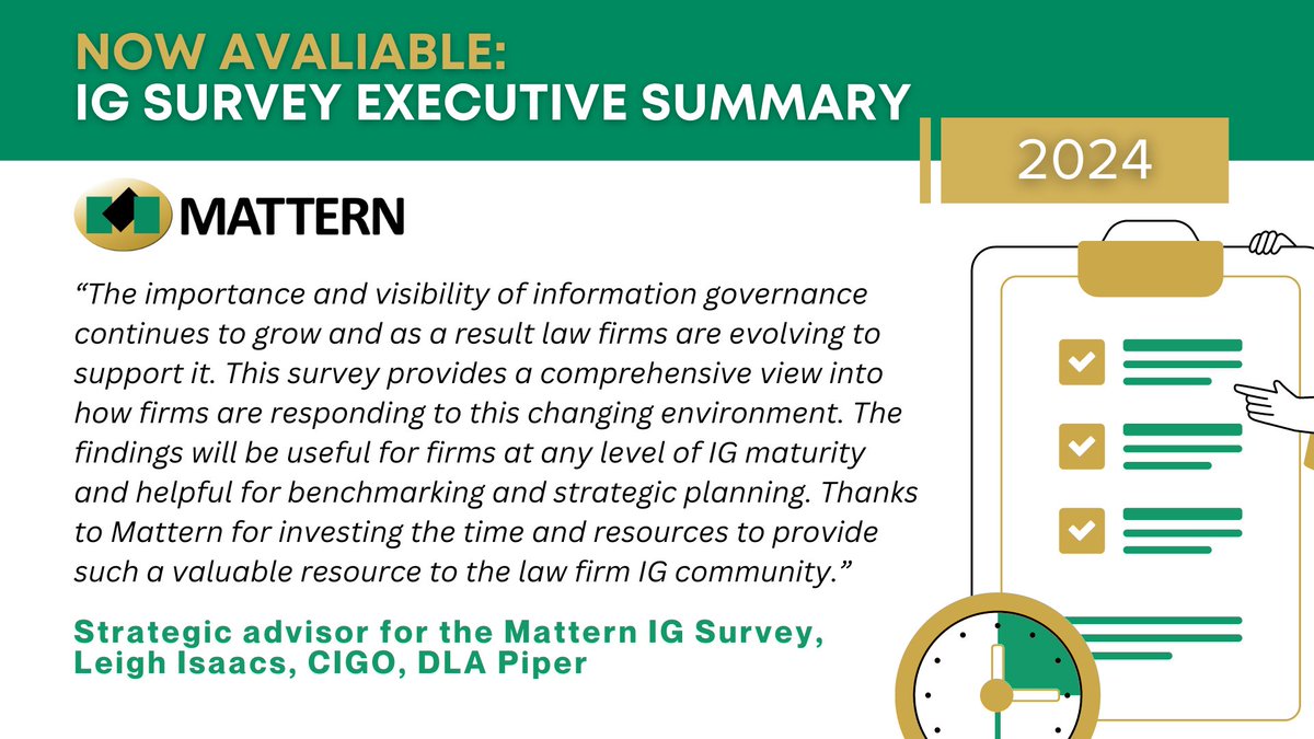 MatternofFact's tweet photo. 📣We are thrilled with the response to the release of the Mattern 2024 Information Governance Survey.📣

Don't miss out on what everyone is talking about. Request the Executive Summary here: https://t.co/IpttdS5mNM https://t.co/YwJ3n8nkys