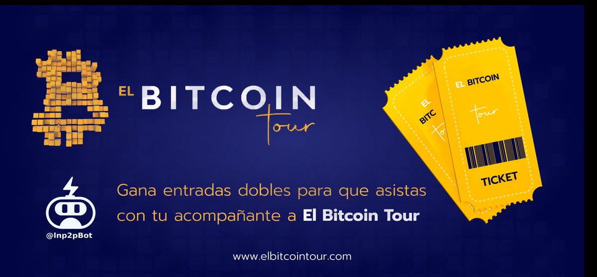📢No te pierdas el evento de <a href="/elbitcoin_tour/">El Bitcoin Tour | Enseñando bitcoin desde 2016</a>!

💥Estamos sorteando 5 entradas dobles🎟️

Para participar: 

1) Sigue a @lnp2pbot y <a href="/elbitcoin_tour/">El Bitcoin Tour | Enseñando bitcoin desde 2016</a>
2) Da ❤️ y Repost a este post
3) Menciona a 2 amigos en los comentarios

Nos vemos en Colombia 🇨🇴 del 22 al 23 de marzo en Cúcuta 🤖🚀