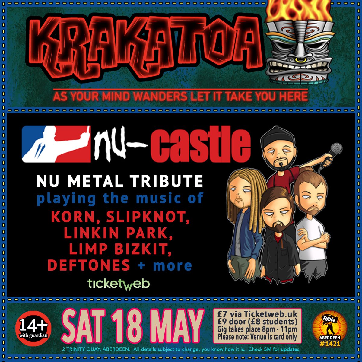 VolcanicTiki's tweet photo. https://t.co/kKXhYdzQJU

#NuCastle #NuMetalTribaute

#krakatoa #aberdeen #scotland #divebar #notadive #independentvenue #workerowned #CIC #neonlounge #fudgeaberdeen #volcanictiki #asyourmindwanders #tiki #harbourlife #gig #bands #music #live https://t.co/26CPAqfCTC