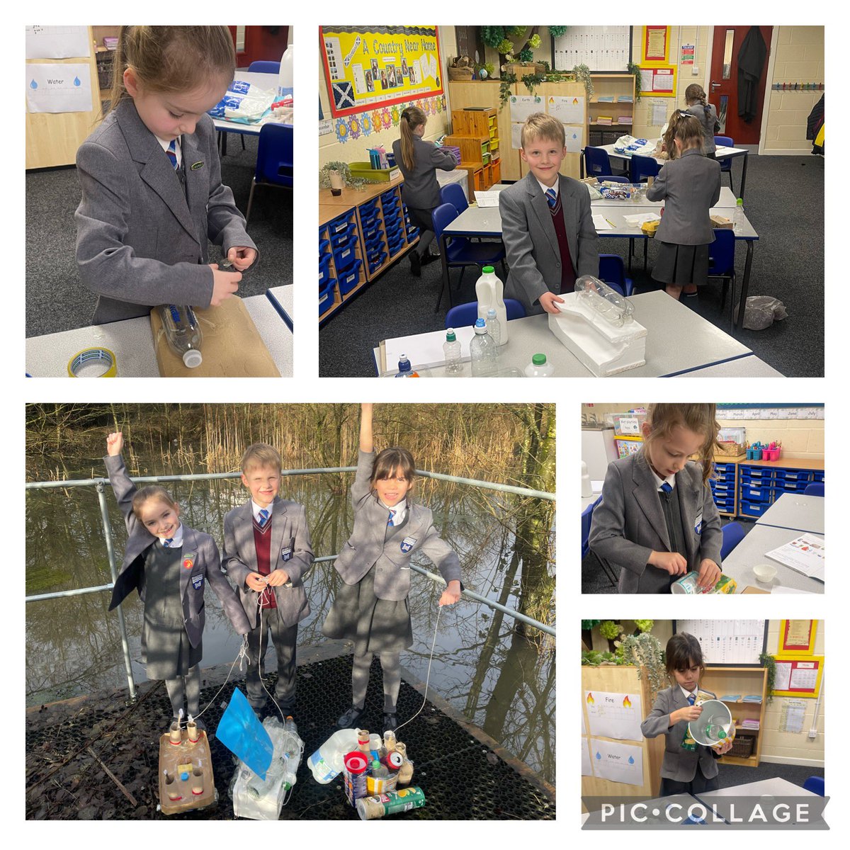 SgsYear2's tweet photo. Super Scientists! @SGSYear2 have been learning all about materials in science. To conclude the topic Year 2 was tasked with making boats with recycled materials from home. The children designed, tested, modified and retested their boats on the school lake! Success was had by all! https://t.co/akQihnFr1f
