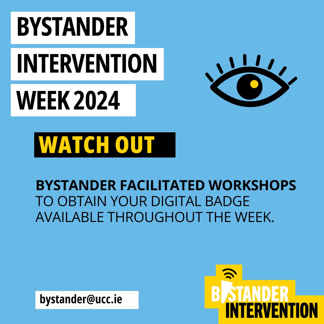 Find out more about the Bystander Intervention Programme at our stand tomorrow outside the student hub from 12-2pm. #bystanderintervention #bystanderweek2024 #uccrespect