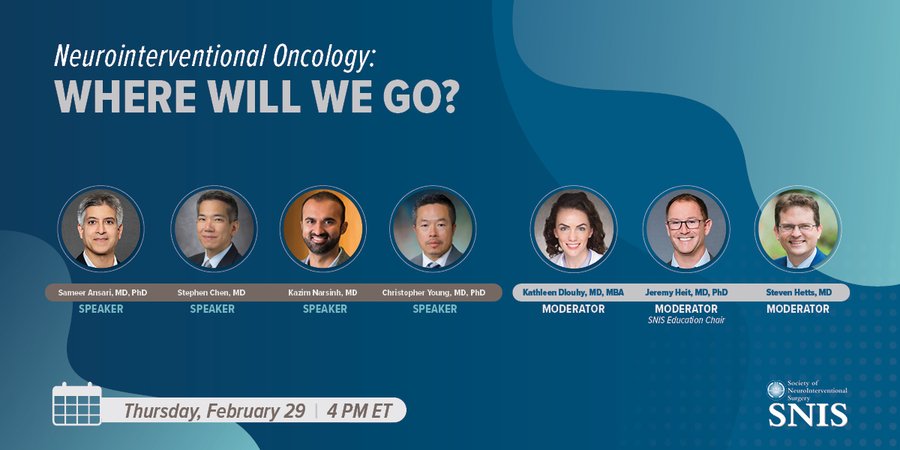 The next #SNISinsights webinar 'Neurointerventional Oncology: Where Will We Go?' is Thurs 2/29 at 4pm ET.  Register: register.gotowebinar.com/register/49002…