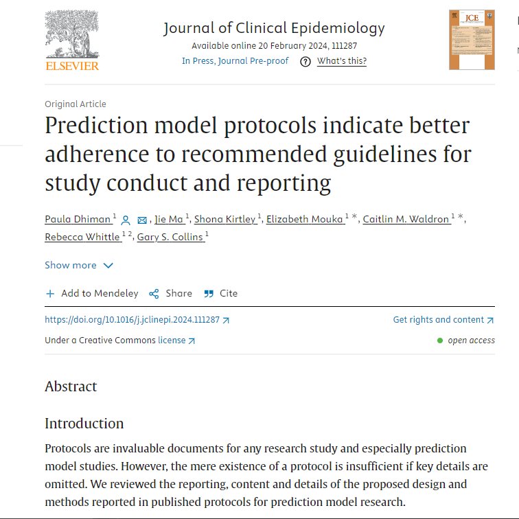 NEW PAPER and some positive findings of practice in prediction model research Prediction model protocols indicate better adherence to recommended guidelines for study conduct and reporting shorturl.at/agJ58