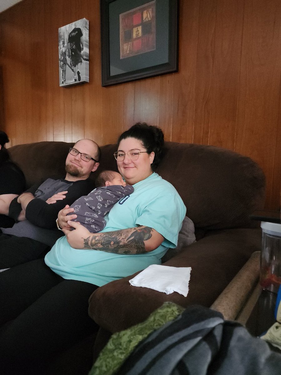 Home from my road trip to Alberta to meet and greet my new grandson. He's SO tiny! Good thing I'm past the age of becoming broody or I would have absconded with him. lol Below is a pic of him with his Mum and Dad. Welcome to the world Atlas Reid B.