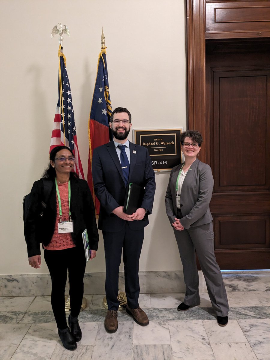 Thanks to @SenatorWarnock's office for meeting with us to discuss increasing NIH and NCI funding! #FundNIH #AACRontheHill @AACR @sandhya212 @WarrenNJH