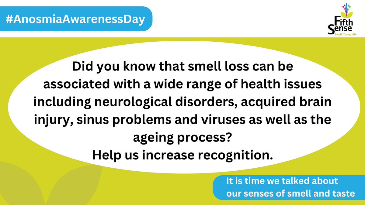 ENT_UK's tweet photo. Today we're partnering with @fifthSenseUk in supporting #AnosmiaAwarenessDay to raise awareness for those affected by a loss of smell which can be associated with a wide range of health issues. Check out our info leaflet: https://t.co/azSmQUyu4y or visit https://t.co/il3yrQDc2L https://t.co/h7CUIdouvi