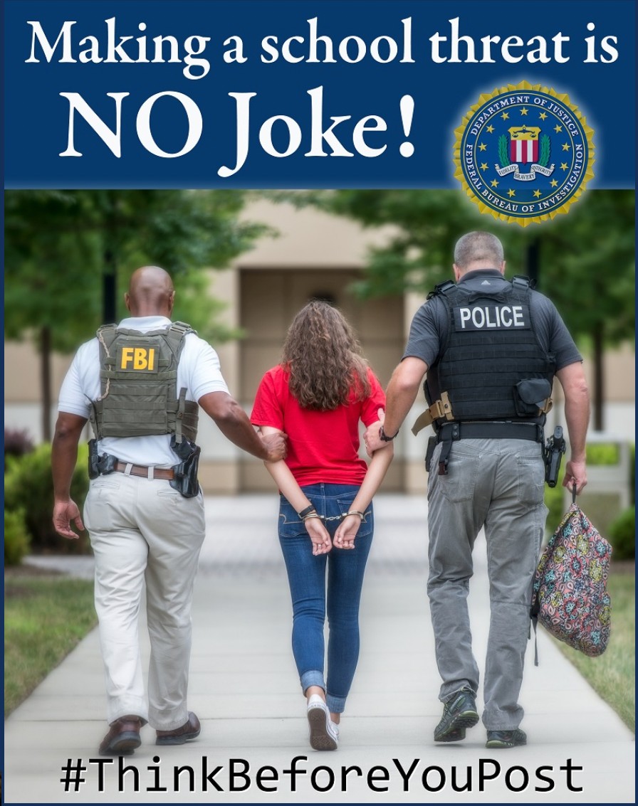 🚨Think twice before posting a hoax threat on social media. It's not a joke. It's a federal crime that can land you up to five years in prison. ow.ly/oKeb50LY1Pu
#ThinkBeforeYouPost