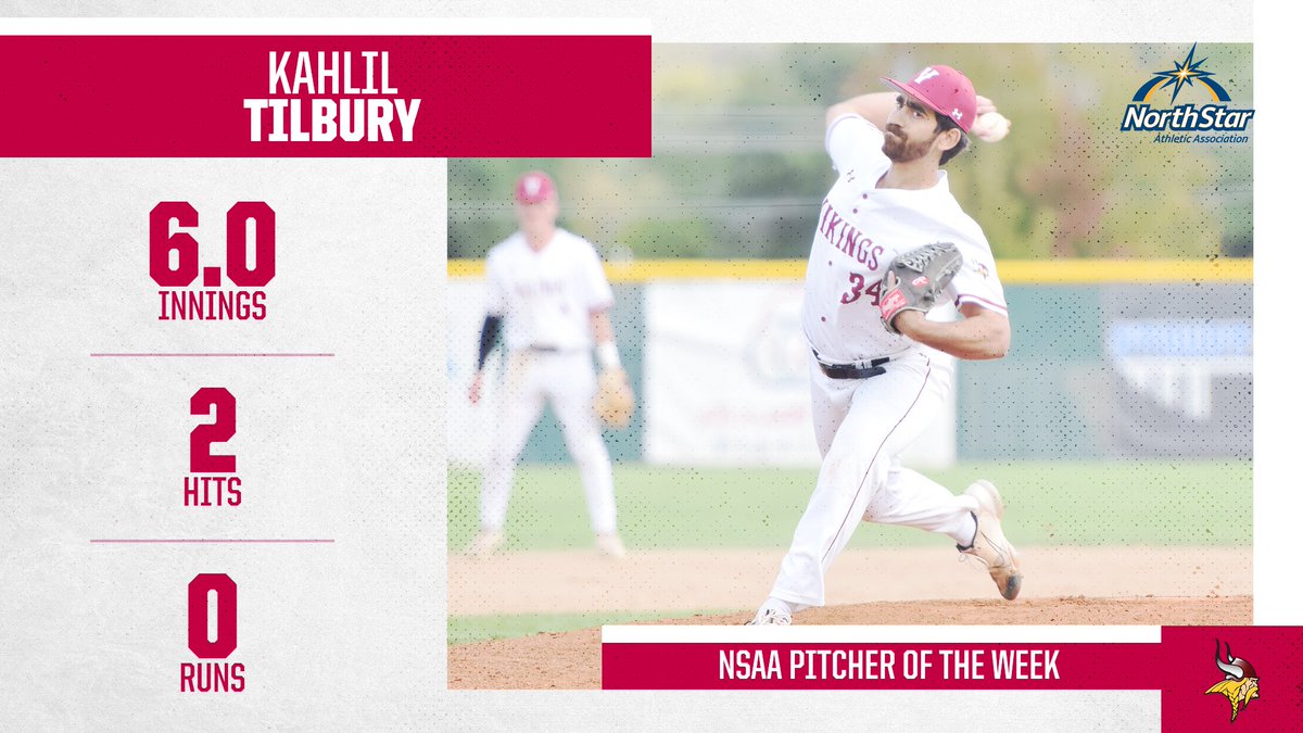 After pitching 6 shutout innings in his spring debut, VCSU's Kahlil Tilbury has been named the NSAA Pitcher of the Week!
#VikingPride

Read more: bit.ly/4bOKm3z