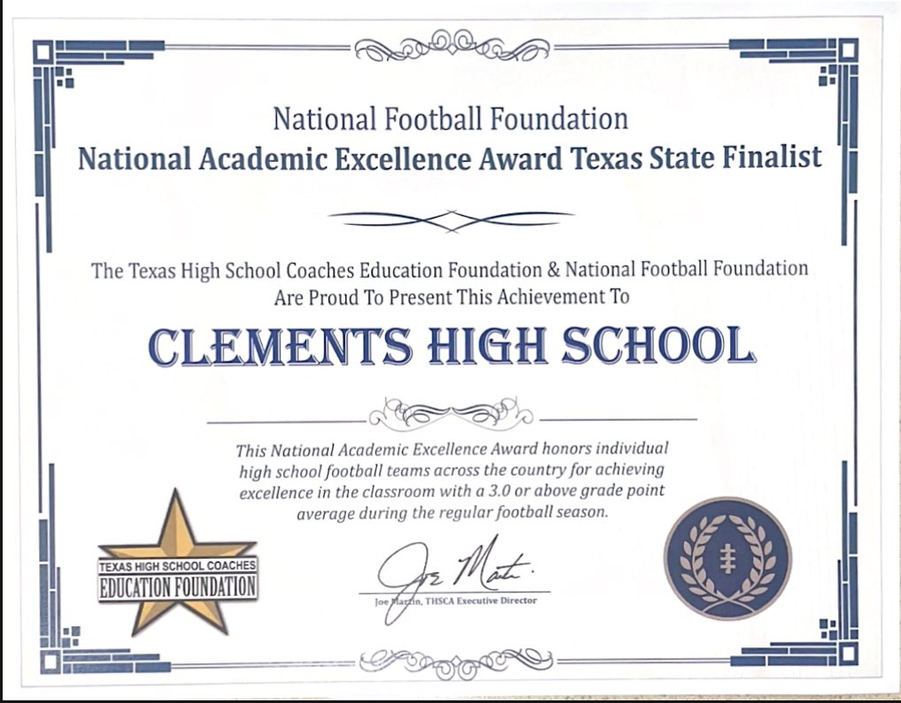 Congratulations to our football program earning the @THSCAcoaches education foundation Texas State Finalist for National Academic Excellence. Doing our best #ChasingElite! #RangerPride #LetsRide #HWPO