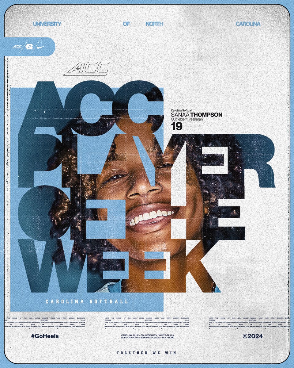 UNCSoftball's tweet image. Congratulations to Sanaa for being named the 𝐀𝐂𝐂 𝐏𝐥𝐚𝐲𝐞𝐫 𝐨𝐟 𝐭𝐡𝐞 𝐖𝐞𝐞𝐤! 

.6⃣3⃣2⃣  batting average
1⃣. 0⃣5⃣3⃣  slugging 
.7⃣3⃣1⃣  on-base percentage
1⃣2⃣  hits
1⃣1⃣  runs
9⃣  RBI
6⃣  walks
2⃣  home runs
2⃣  doubles
2⃣  stolen bases

#GoHeels