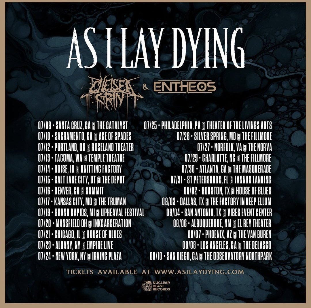 As I Lay Dying have announced a US headlining tour with support from Chelsea Grin and Entheos.