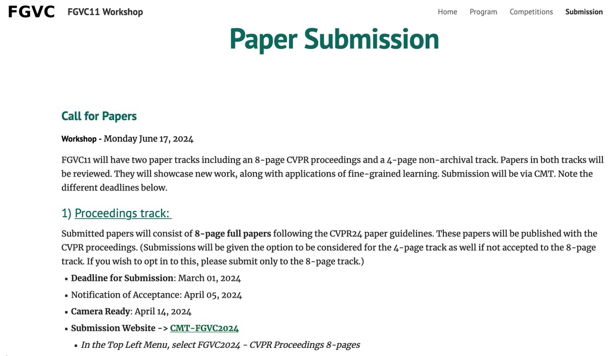CALL FOR PAPERS: Are you working on computer vision for an expert domain? The FGVC workshop at @CVPR welcomes 8-page proceedings. Deadline: March 01 Details: sites.google.com/view/fgvc11/su…