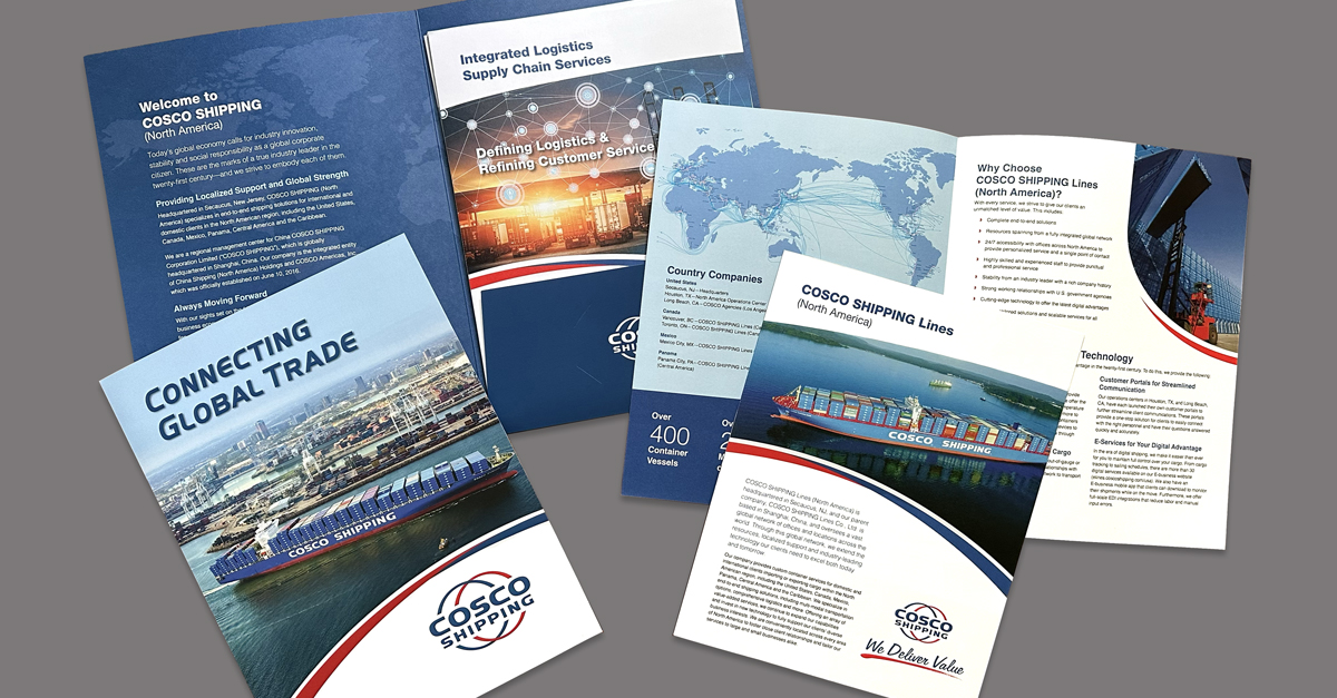 We’re excited to showcase our project for Cosco Shipping North America! We created a brochure highlighting their supply chain and logistics services. The project included a presentation pocket folder and 10 division-specific brochures. Which element caught your eye the most?