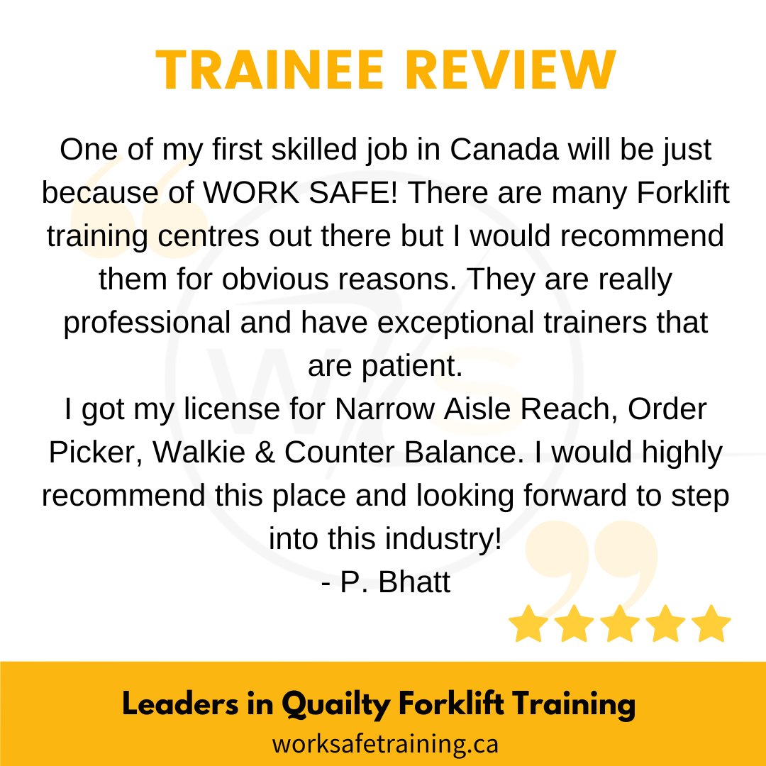 Our trainers work hard  to make sure you achieve your goals!

#clientlove #forklifttraining #forkliftdriver #job #jobs #toronto #forklift #customerexperience #TorontoJobs #forkliftjobs #careeropportunities  #hiring #studentjobs #newcomerservices  #forkliftoperator  #skilledtrades