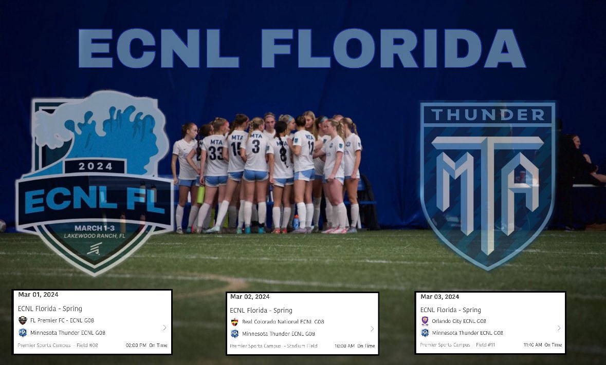 Here is our schedule for ECNL Florida from March 1st - March 3rd!!