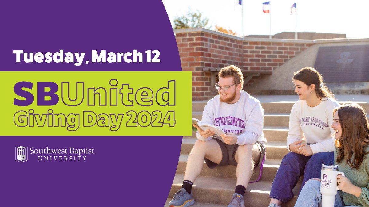 SBUniv's tweet image. 🎓✨ Calling all Southwest Baptist University alumni and friends! March 12th is SBUnited, our new Giving Day - a chance to make a lasting impact on the future of SBU. Join #SBUnited and be a part of the legacy. Together, we can make a difference. 🙏💜
Go.supportsbu.org/SBUnited