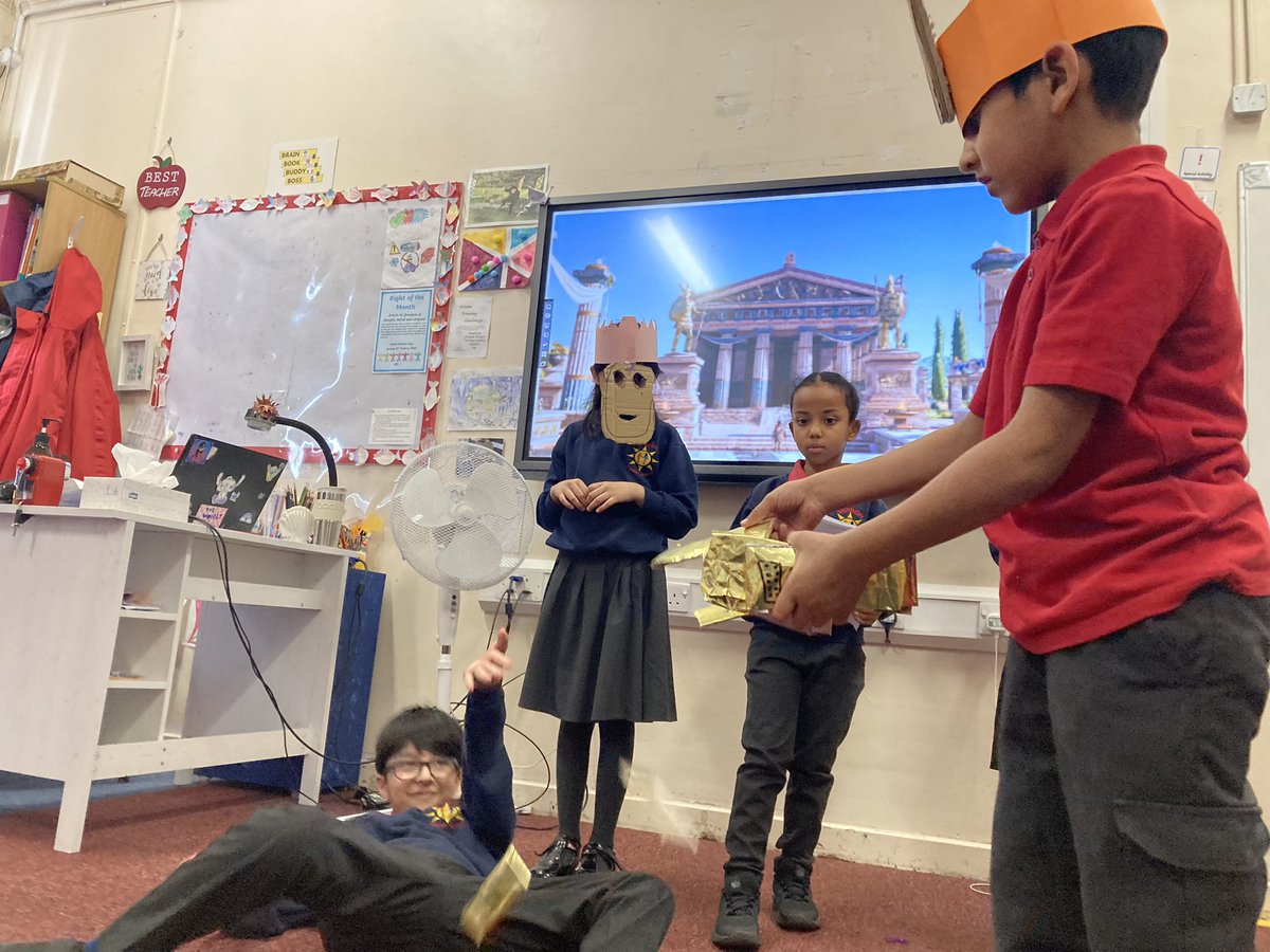 Pupils in Year 3 have had an exciting start to their new topic Ancient Greece. They have been creating their own plays based on Greek mythology and performing them to the year group. #primaryhistory #speakthrivestrive #drama