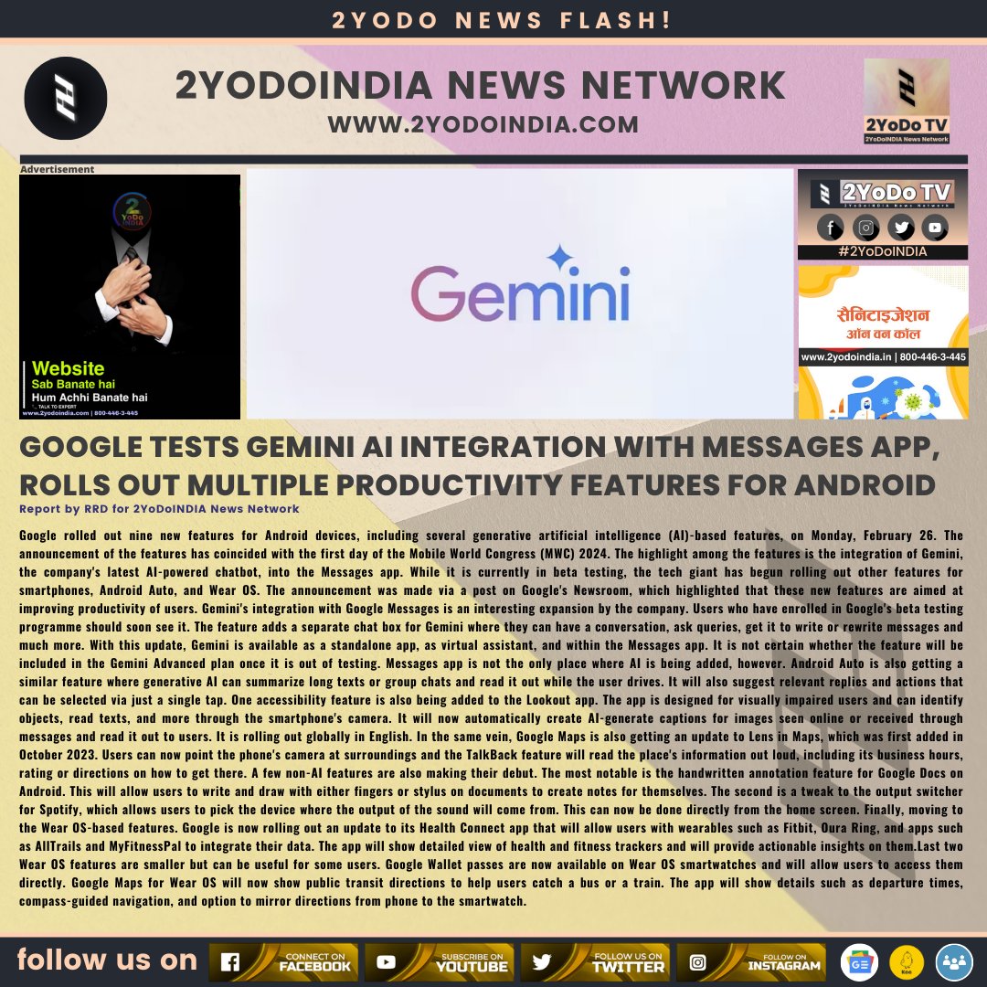 2yodoindia's tweet image. Google Tests Gemini AI Integration With Messages App, Rolls Out Multiple Productivity Features for Android

for more news visit 2yodoindia.com

#2YoDoINDIA #AndroidFeatures #GoogleGemini #ArtificialIntelligence #AI
