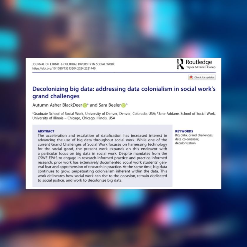 New publication alert! 🔮 Imagining solutions to a future grand challenge in social work- data colonialism! Learn about Big Data and data colonialism, social workers apprehension of research and data, and how we can build toward decolonizing big data! 🤓 tandfonline.com/doi/full/10.10…