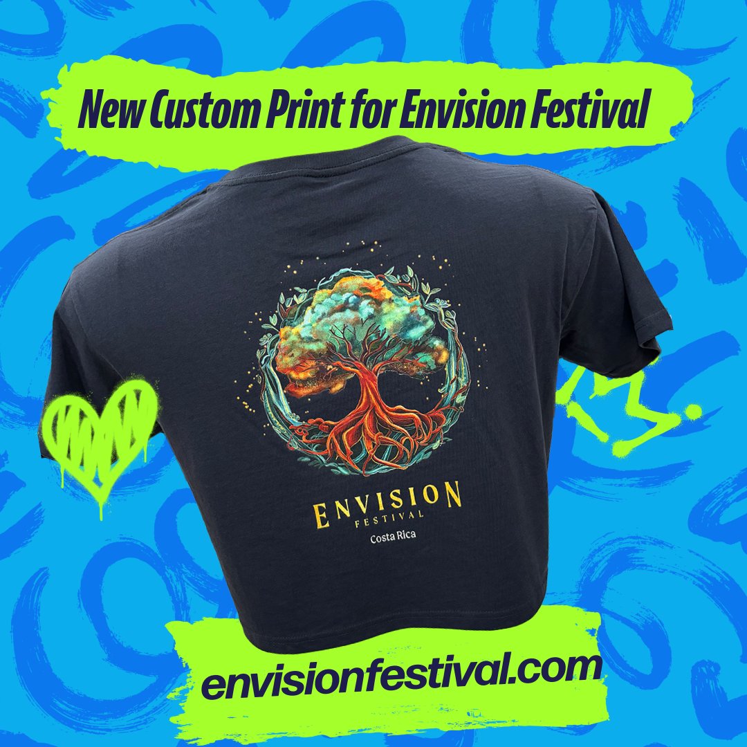 Garmentgear's tweet photo. Eco-Friendly DTG water-based print for the Envision Festival printed on Cotton Heritage T-Shirt #Envisionfestival https://t.co/V3ELLYpE6G