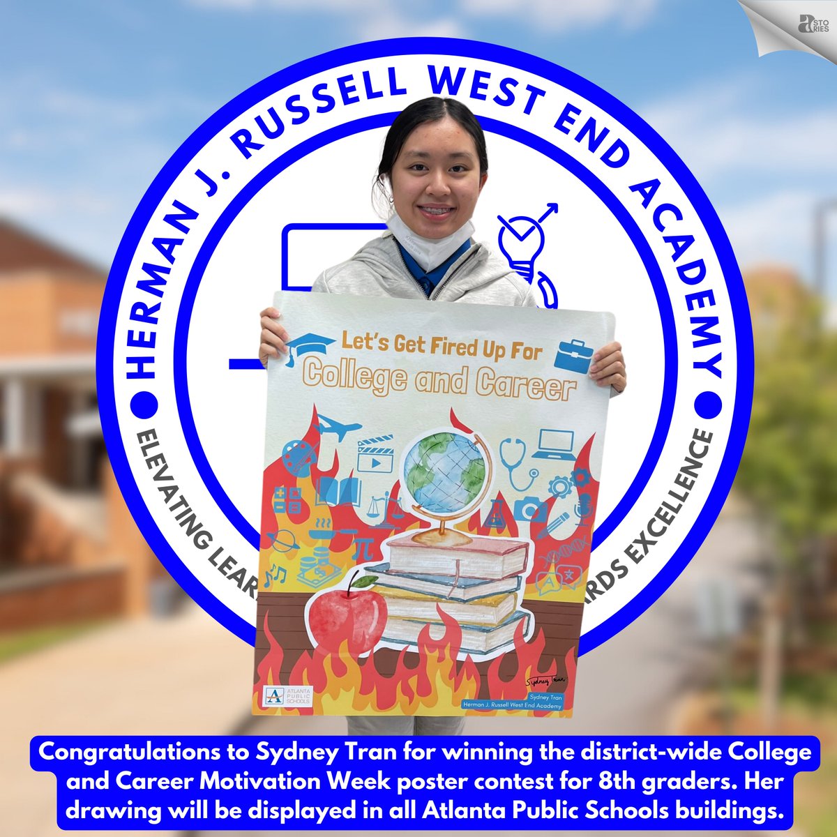 Congrats to Sydney Tran for winning the district-wide College and Career Motivation Week poster contest for 8th graders. Her drawing will be displayed in all Atlanta Public Schools buildings. @DRVENZEN_aps @TDGreen_ @Retha_Woolfolk @apsupdate @HJRussell_STEM @HRWEACOUNSELING