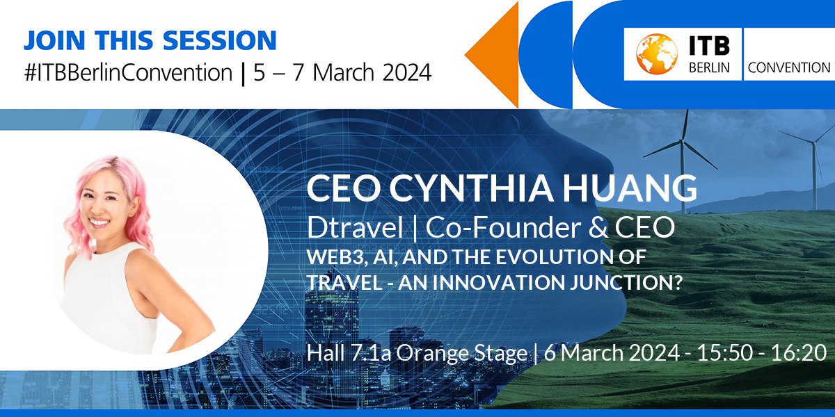 DtravelDAO's tweet photo. We're excited to be speaking about AI, Web3 and the evolution of travel at @ITB_Berlin — the world's largest travel convention from March 5 to 7th!

You don't want to miss this one! 

#Dtravel #ITBBerlinConvention $TRVL https://t.co/HvrNwCK0fd