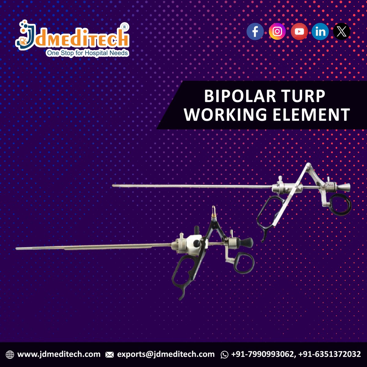 JdMeditech's tweet photo. JD Meditech - Bipolar TURP Working Element
It enables the resection of the prostate with an electrically activated wire loop.
Email: exports@jdmeditech.com
Website: https://t.co/nzcS6vFt5u
#BipolarTURPWorkingElement #jdmeditech — in Ahmedabad. https://t.co/GZdjXj2clg