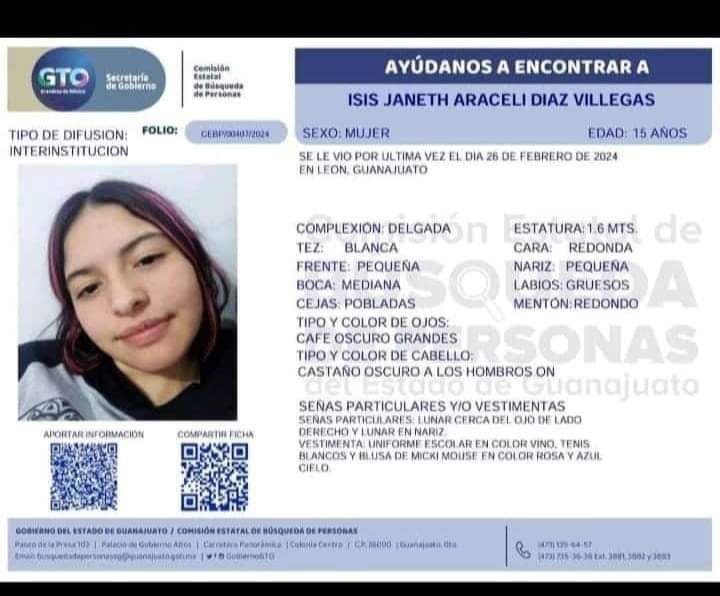 #TeBuscamos Isis Janeth Araceli Diaz Villegas, #Desaparecida en #Leongto  el 26/02/2024 @Busqueda_MX @GtoProyecto @FGEGUANAJUATO @AlbaProtocolo @ceaivgto